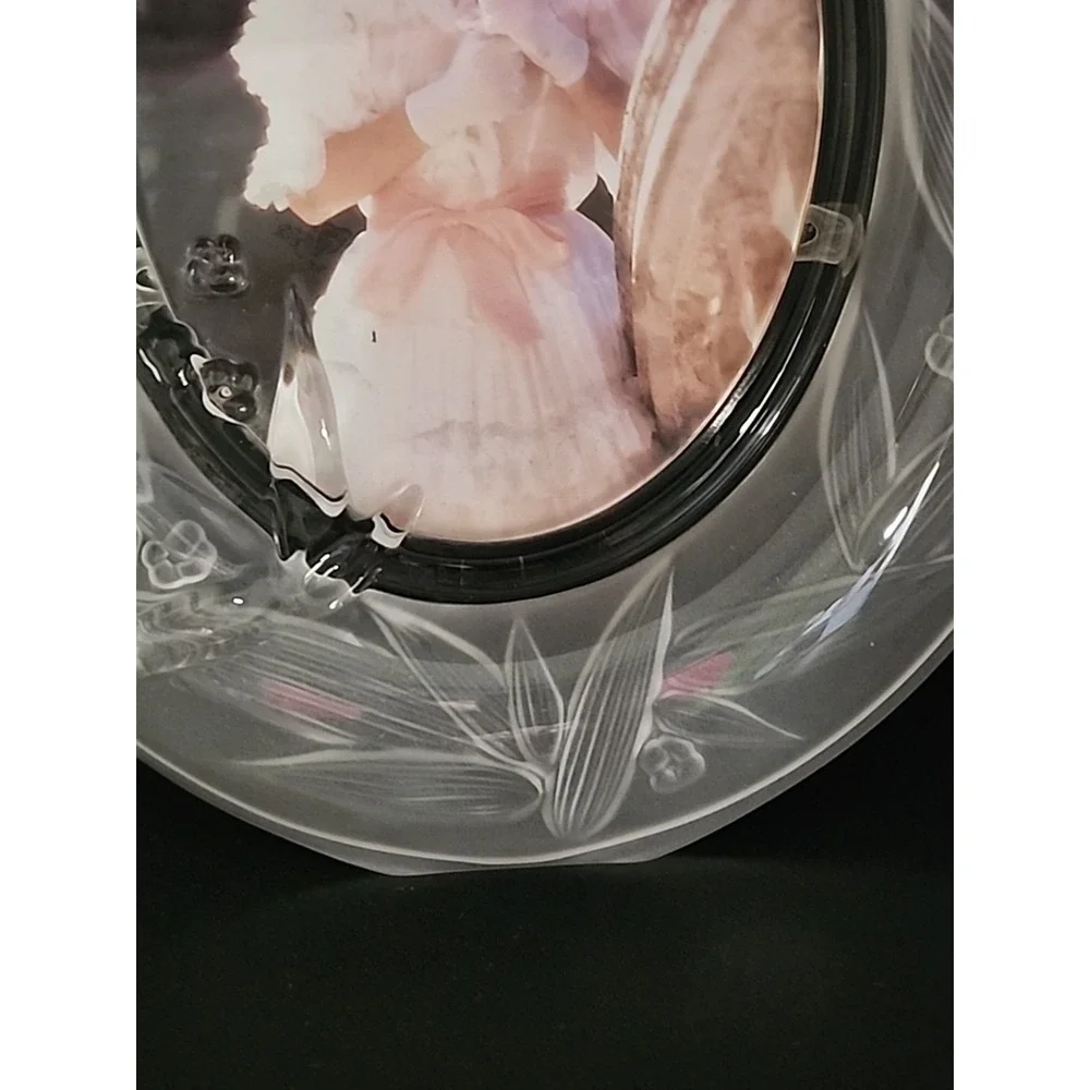 Vintage Mikasa Frosted Floral Heavy Pressed Solid Glass/‎ Crystal Picture Frame